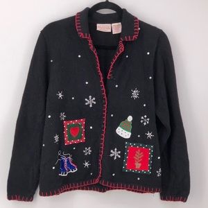 Basic Editions Black Ugly Tacky Christmas Sweater